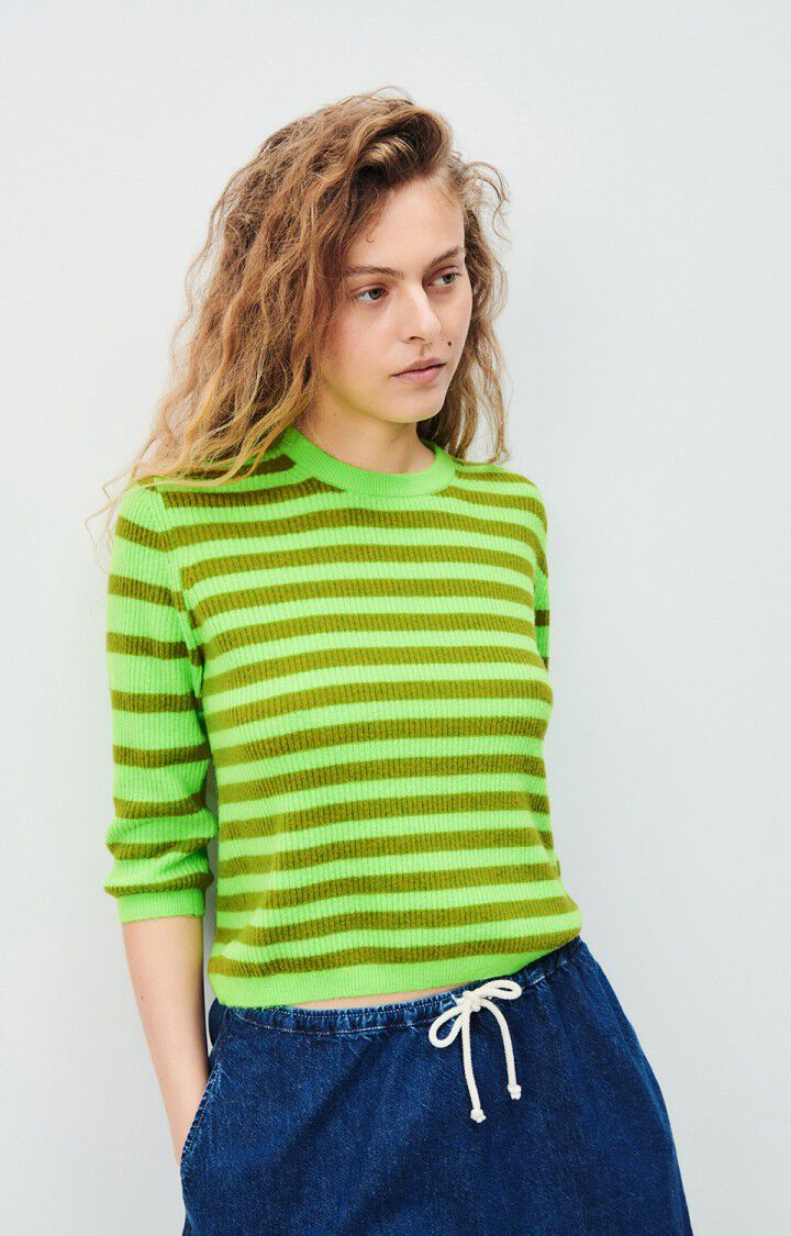 Pull femme Raxow, VERT FLUO RAYE CAMELEON CHINE, hi-res-model