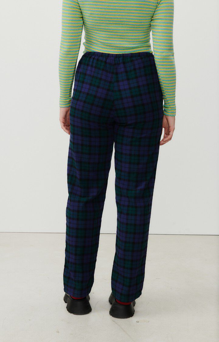 Navy Blue Plaid stretch flat-front Cigarette Pants | Sumissura