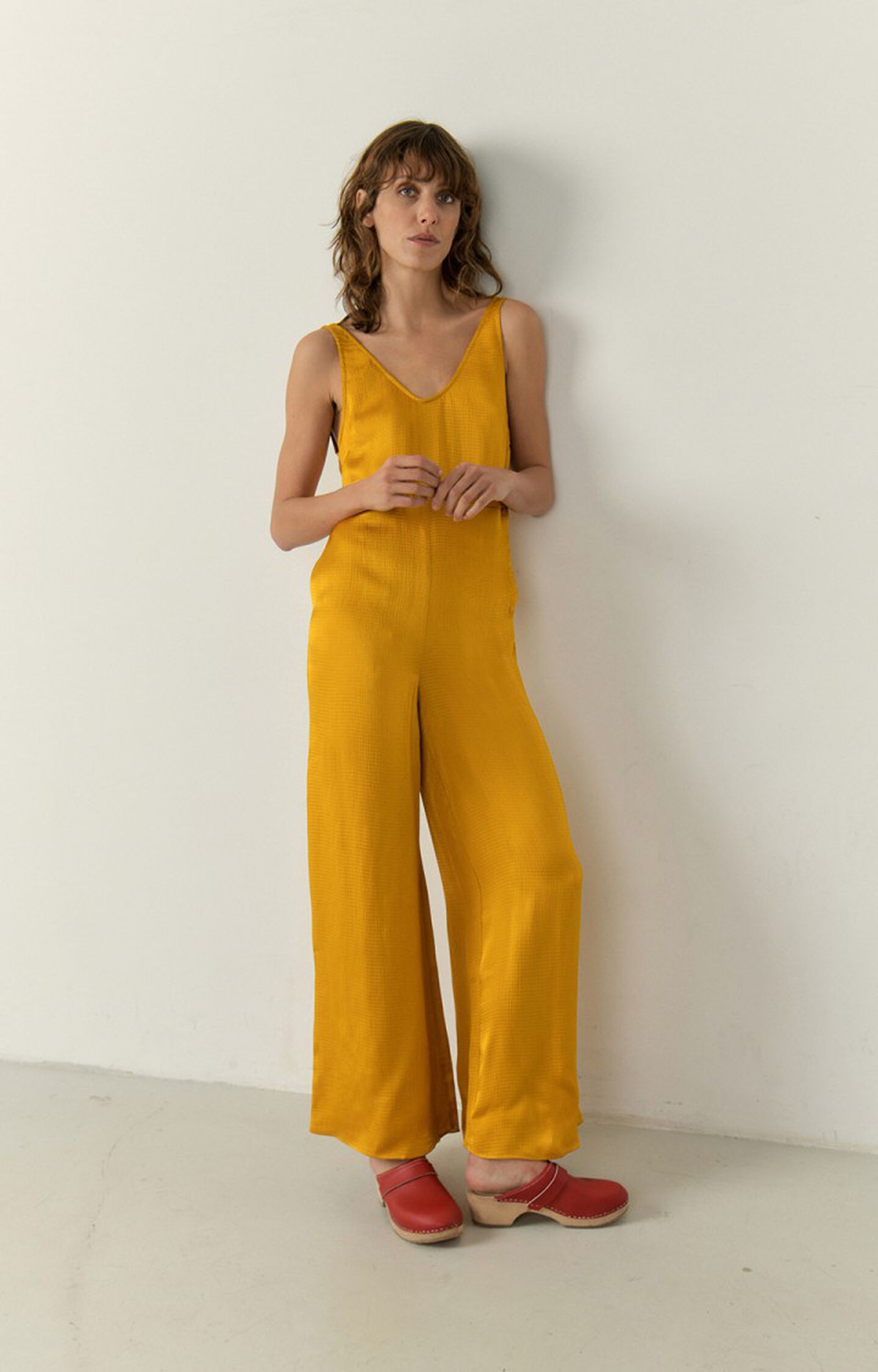 Yellow Short Sleeve Imitated Silk Jumpsuit – Sleepwearinc